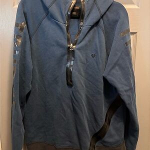 True Religion Men's Navy Half-Zip Hoodie Sweater with Contrast Trim